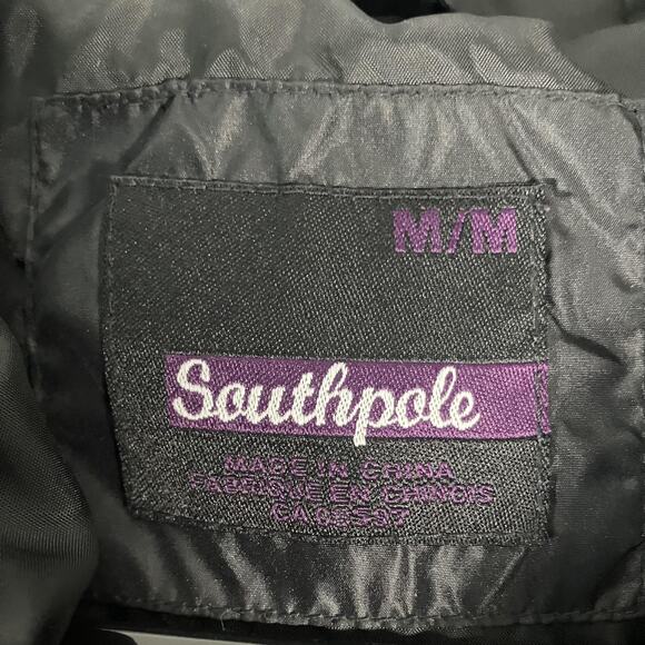 Southpole Coat Womens Medium Black Long Down Puffer Hood Faux Fur Zip Quilted - Picture 3 of 16